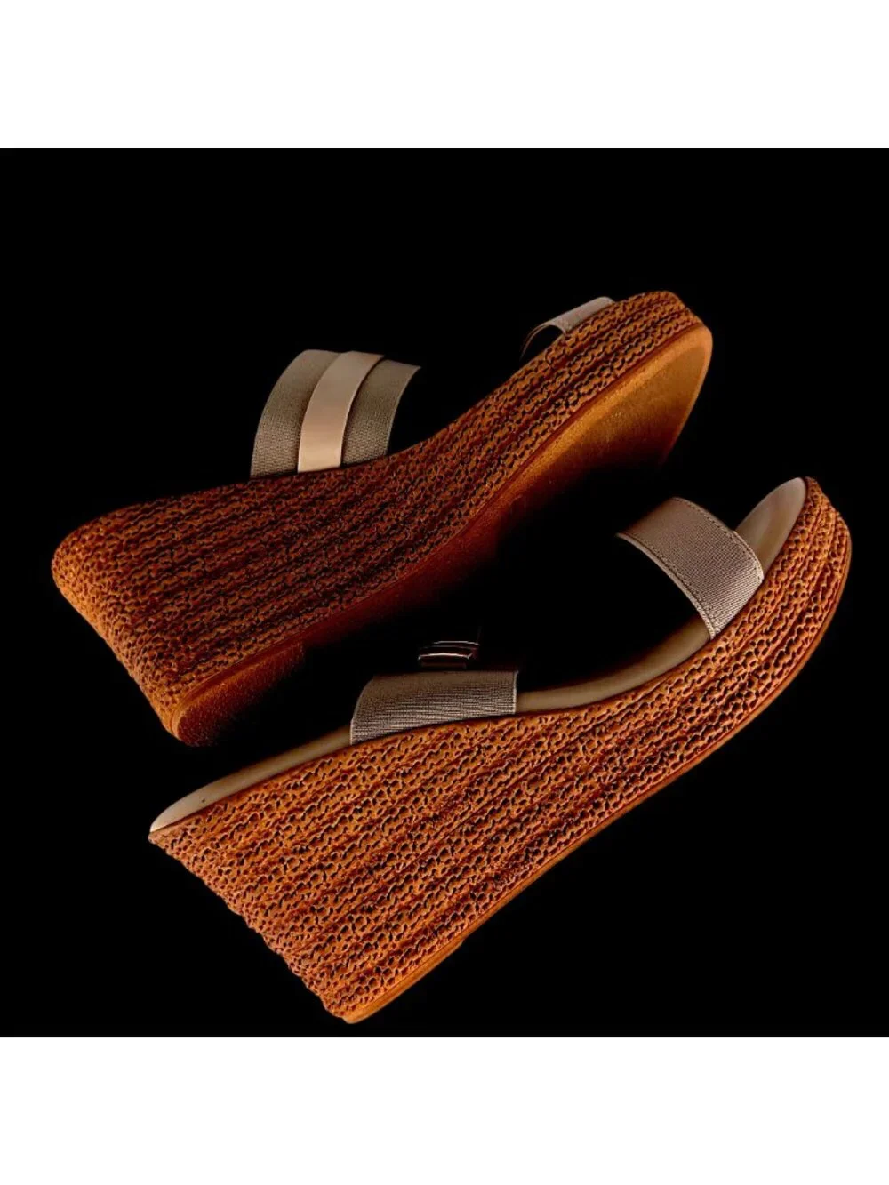 Comfort Slide Sandals Wedge Taupe/Gold Accent Casual Minimalist Women Size 11M